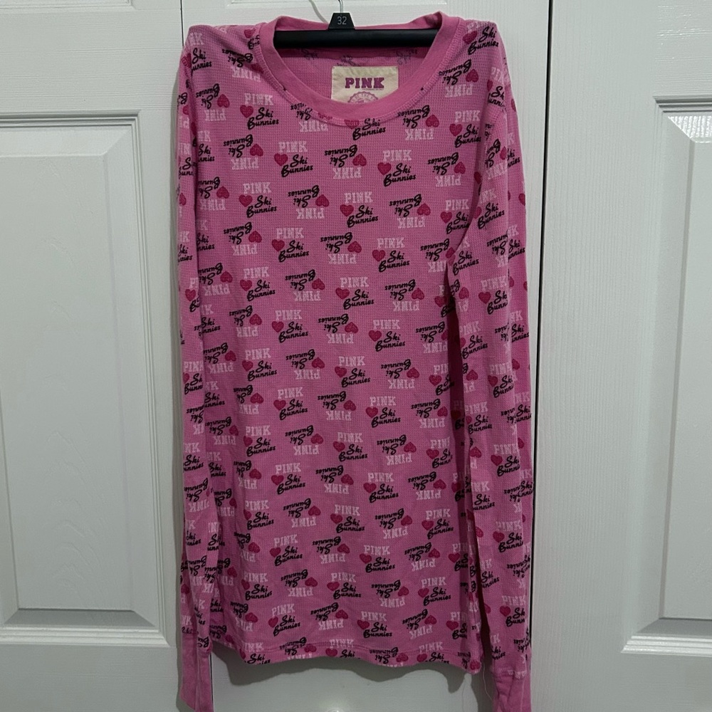 PINK Victoria's Secret Thermal Sleepwear 2-Piece Pajama Set Women S Pink Print - Picture 2 of 8